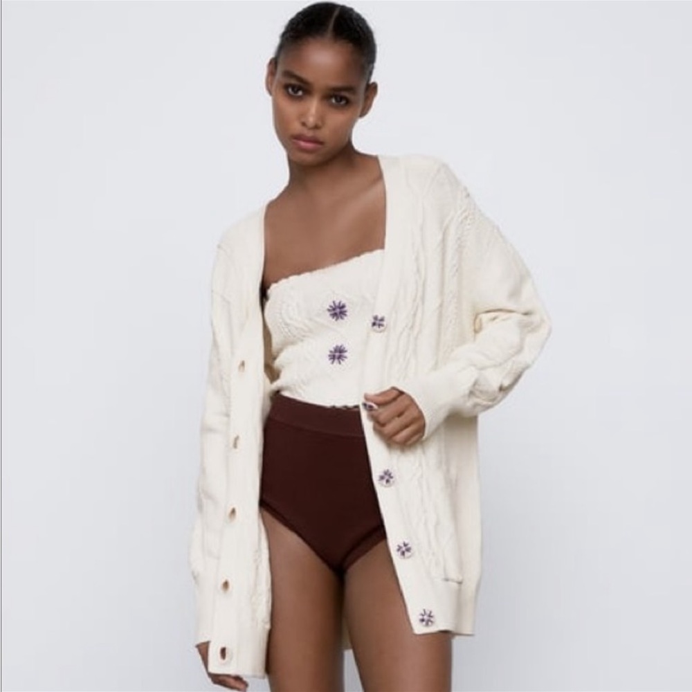 Zara Knit Bottoms Ribbed High Waist Shorts Brown Size M NEW
